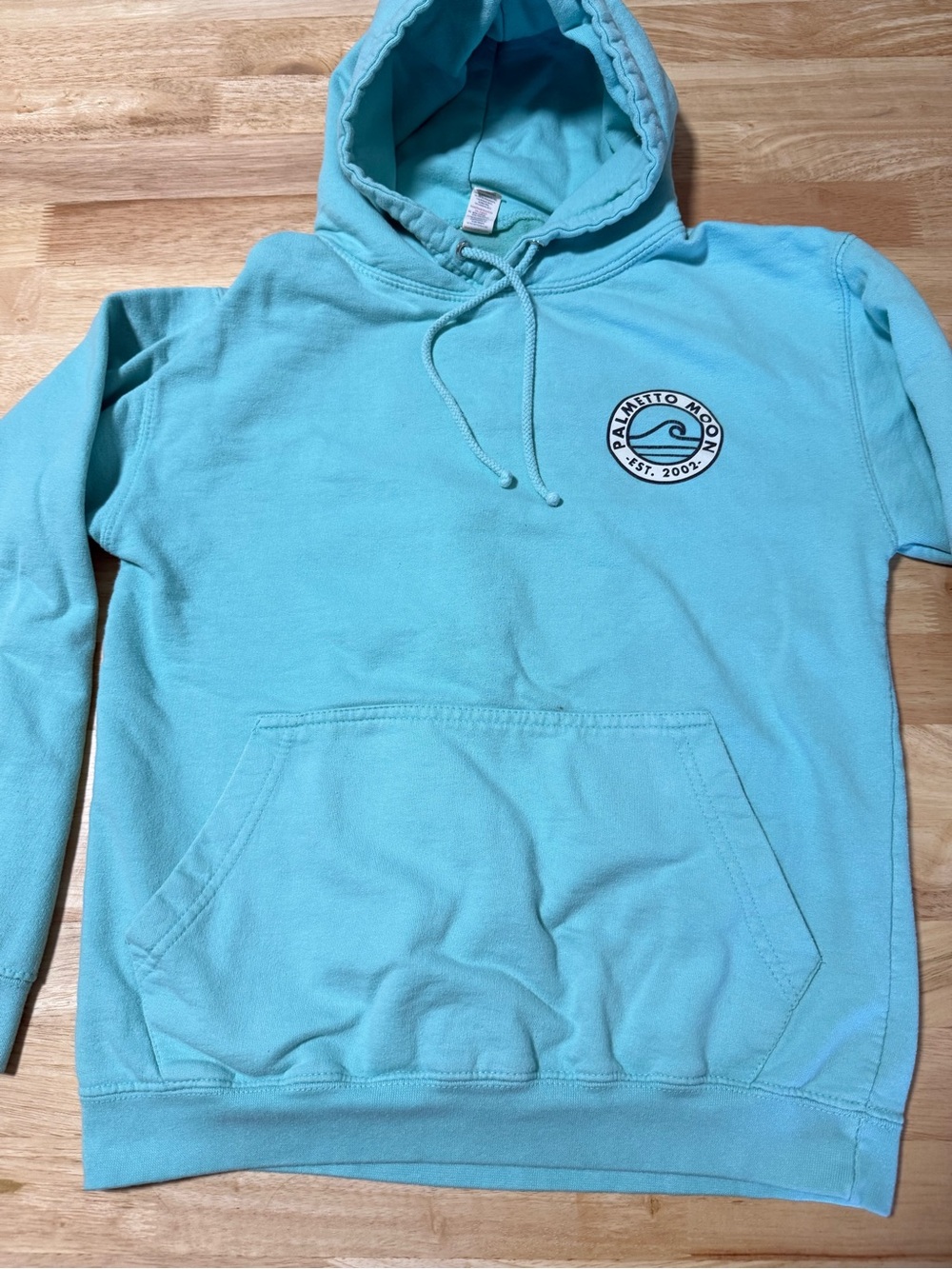 Palmetto Moon Turquoise Hoodie Women’s Small Surf Wave Graphic Sweatshirt